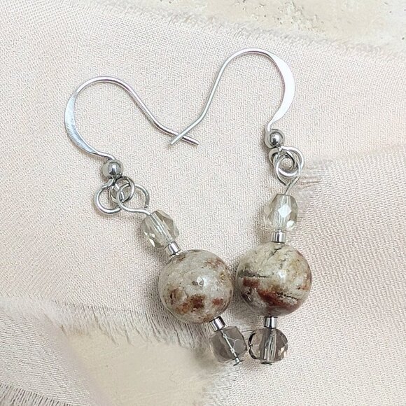 Dainty Phantom Quartz Orange Tan Rustic handmade Earrings - Picture 2 of 3